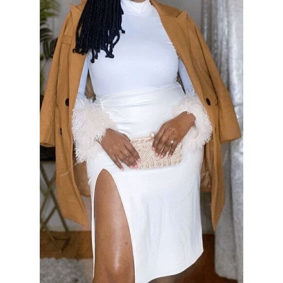 🤍 Sexy High Waist Ruched Split Thigh White PU Leather Skirt SIZE S - Picture 6 of 6